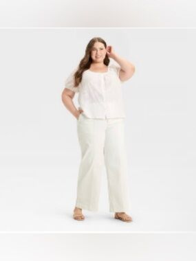 Universal Thread White Straight Leg Pants Size 14 NWT Stretch High Rise Classic